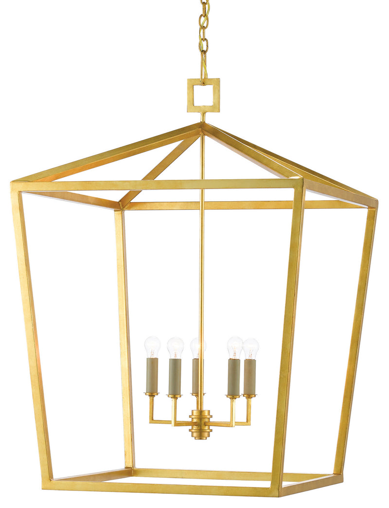 Currey and Company 9000-0404 Five Light Lantern, Contemporary Gold Leaf Finish - LightingWellCo