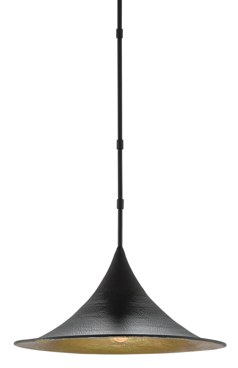 Currey and Company 9000-0410 One Light Pendant, Satin Black/Gold Leaf Finish - LightingWellCo