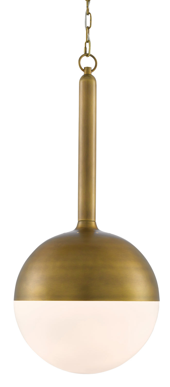 Currey and Company 9000-0419 One Light Pendant, Antique Brass/Opaque White Finish - LightingWellCo