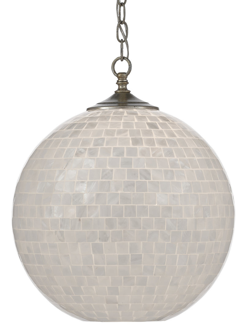 Currey and Company 9000-0435 One Light Pendant, Pearl/Antique Silver Leaf Finish - LightingWellCo