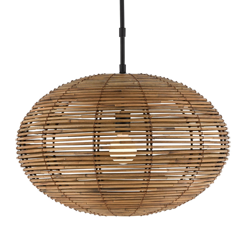 Currey and Company 9000-0463 One Light Pendant, Satin Black/Natural Finish - LightingWellCo