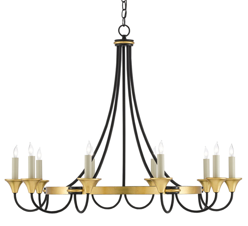 Currey and Company 9000-0474 Ten Light Chandelier, Washed Black/Contemporary Gold Leaf Finish - LightingWellCo