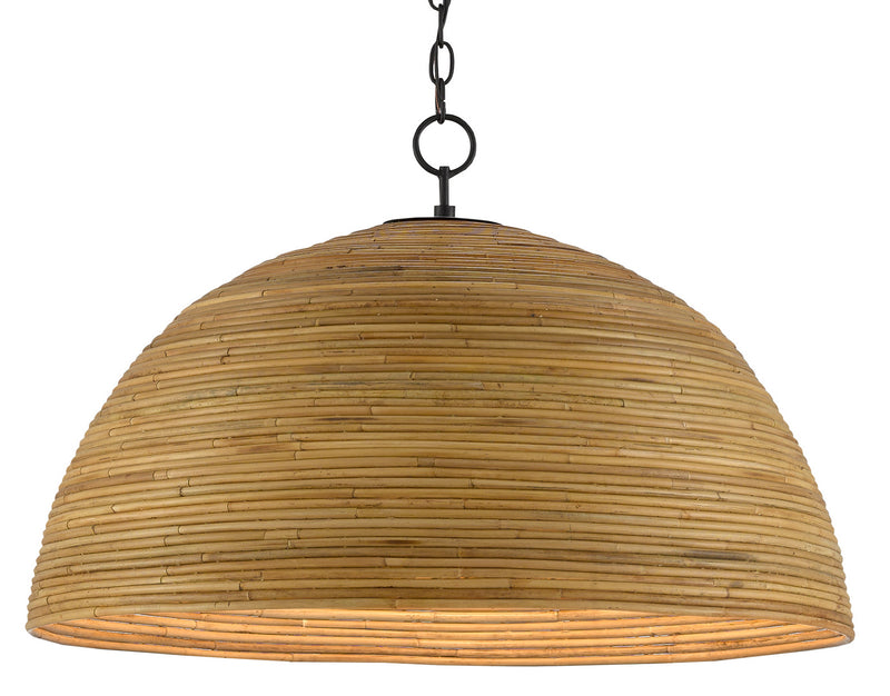 Currey and Company 9000-0478 One Light Pendant, Satin Black/Natural Finish - LightingWellCo