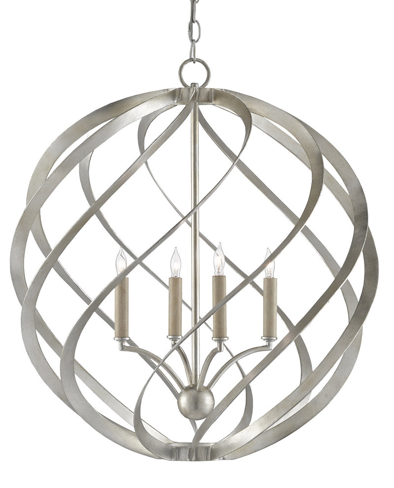 Currey and Company 9000-0507 Four Light Chandelier, Contemporary Silver Leaf Finish - LightingWellCo