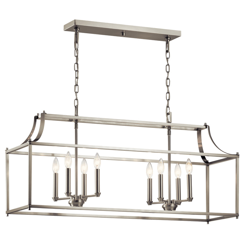 Kichler 42497NI Eight Light Linear Chandelier, Brushed Nickel Finish - LightingWellCo