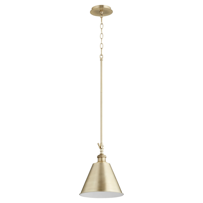 Quorum 3391-80 One Light Pendant, Aged Brass Finish - LightingWellCo