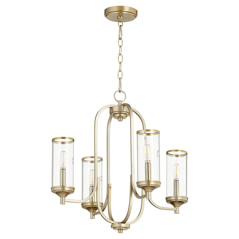 Quorum 6044-4-80 Four Light Chandelier, Aged Brass Finish - LightingWellCo