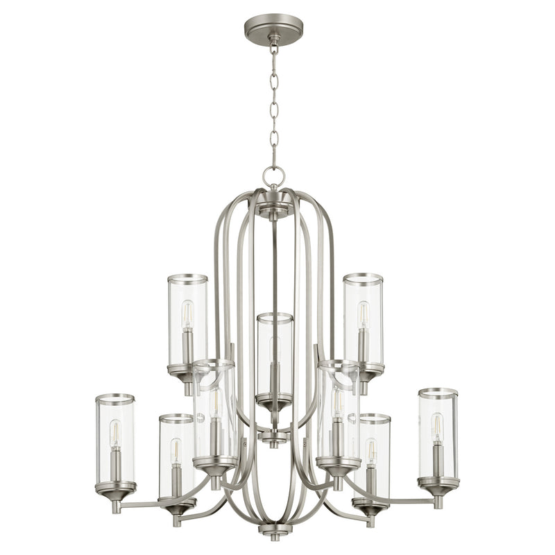 Quorum 6044-9-65 Nine Light Chandelier, Satin Nickel Finish - LightingWellCo