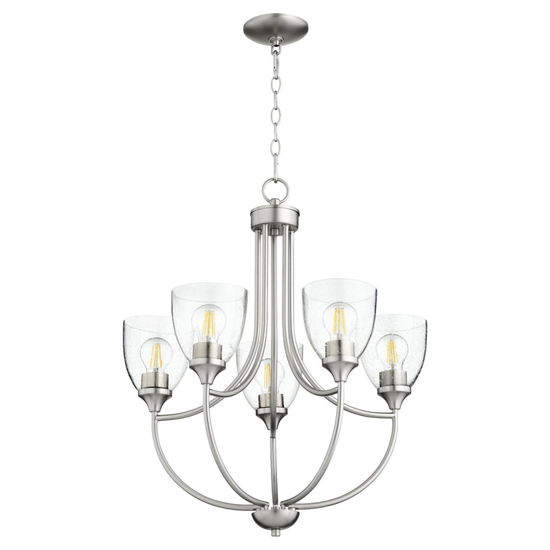 Quorum 6059-5-265 Five Light Chandelier, Satin Nickel w/ Clear/Seeded Finish - LightingWellCo