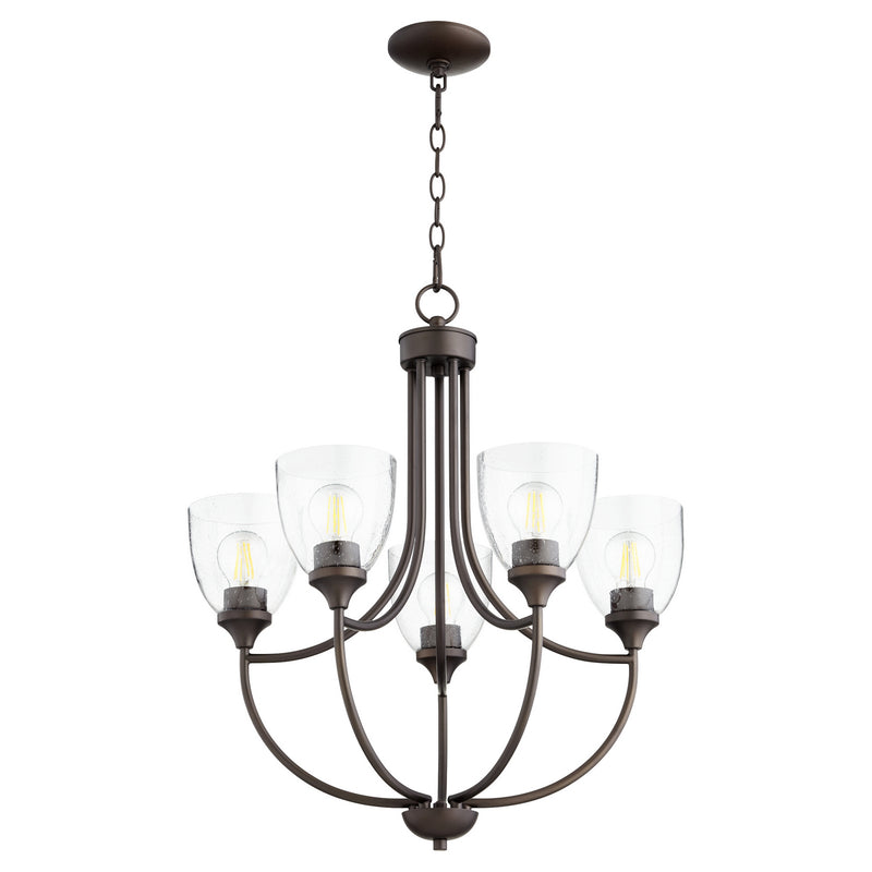 Quorum 6059-5-286 Five Light Chandelier, Oiled Bronze w/ Clear/Seeded Finish - LightingWellCo