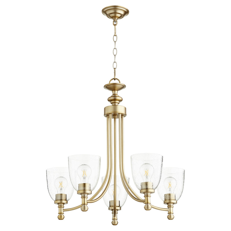 Quorum 6122-5-280 Five Light Chandelier, Aged Brass w/ Clear/Seeded Finish - LightingWellCo