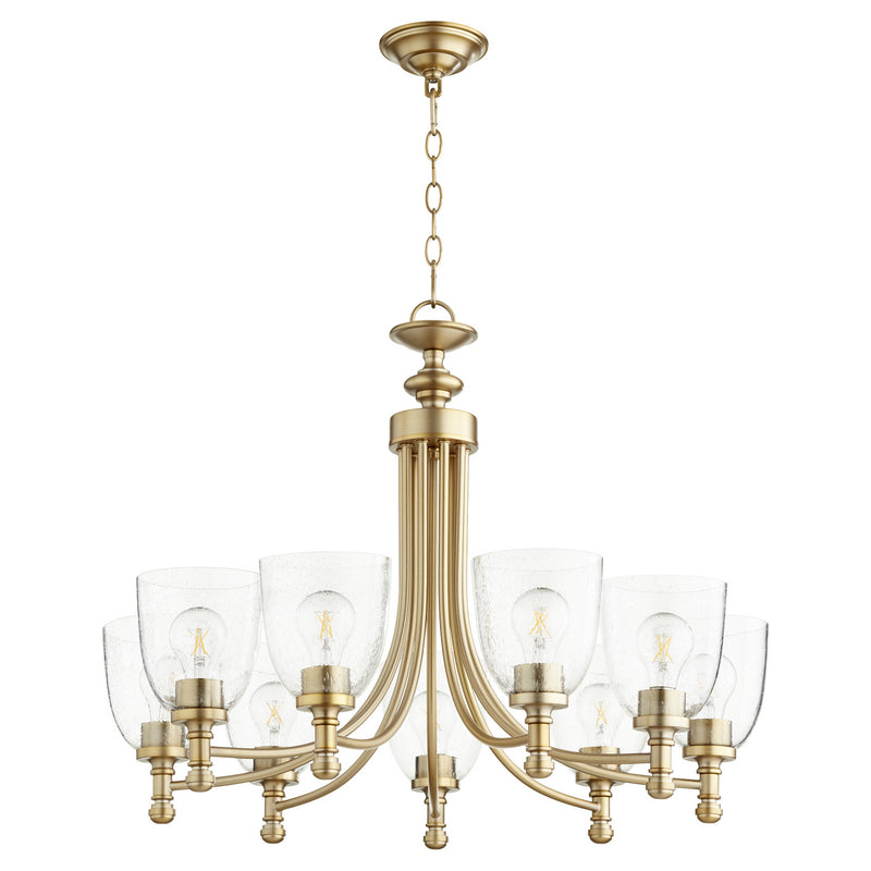 Quorum 6122-9-280 Nine Light Chandelier, Aged Brass w/ Clear/Seeded Finish - LightingWellCo