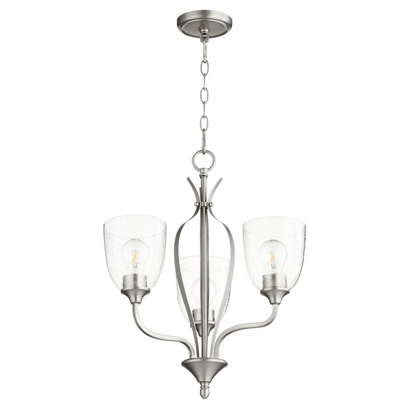 Quorum 6127-3-265 Three Light Chandelier, Satin Nickel w/ Clear/Seeded Finish - LightingWellCo