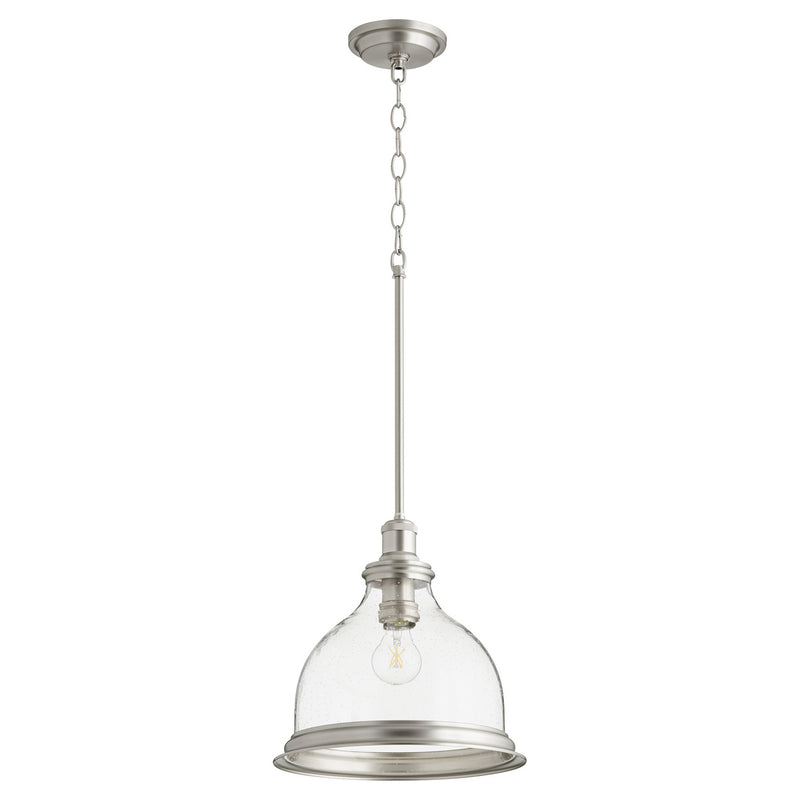 Quorum 6193-12-65 One Light Pendant, Satin Nickel w/ Clear/Seeded Finish - LightingWellCo