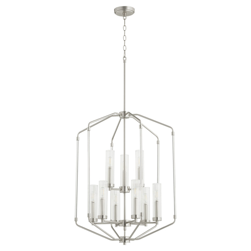 Quorum 6963-9-65 Nine Light Entry Pendant, Satin Nickel Finish - LightingWellCo