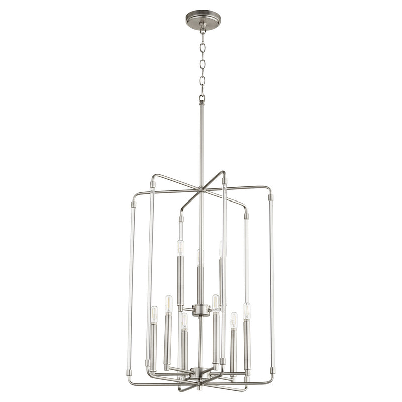 Quorum 8114-9-65 Nine Light Entry Pendant, Satin Nickel Finish - LightingWellCo