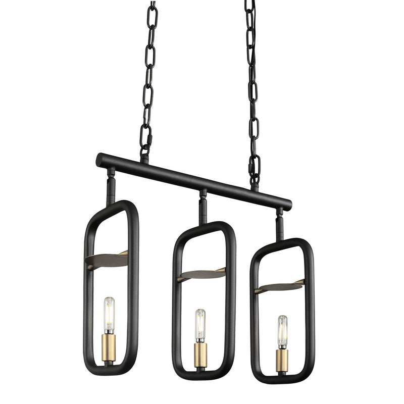 Varaluz 327N03AGRB Three Light Linear Pendant, Aged Gold/Rustic Bronze Finish - LightingWellCo