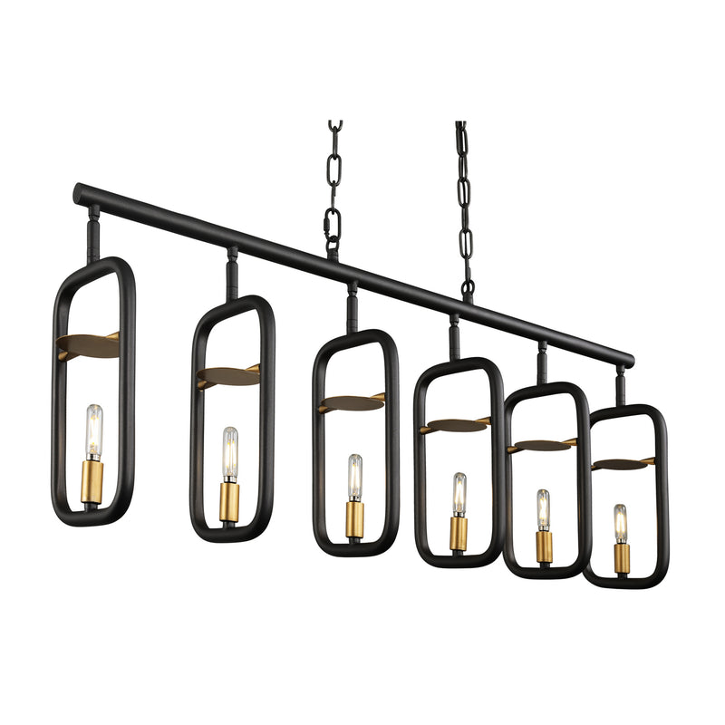 Varaluz 327N06AGRB Six Light Linear Pendant, Aged Gold/Rustic Bronze Finish - LightingWellCo