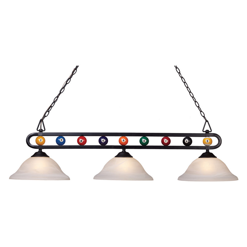 ELK Home BIS9300 Three Light Island Pendant, Matte Black, Alabaster Swirl Glass, Alabaster Swirl Glass Finish - At LightingWellCo